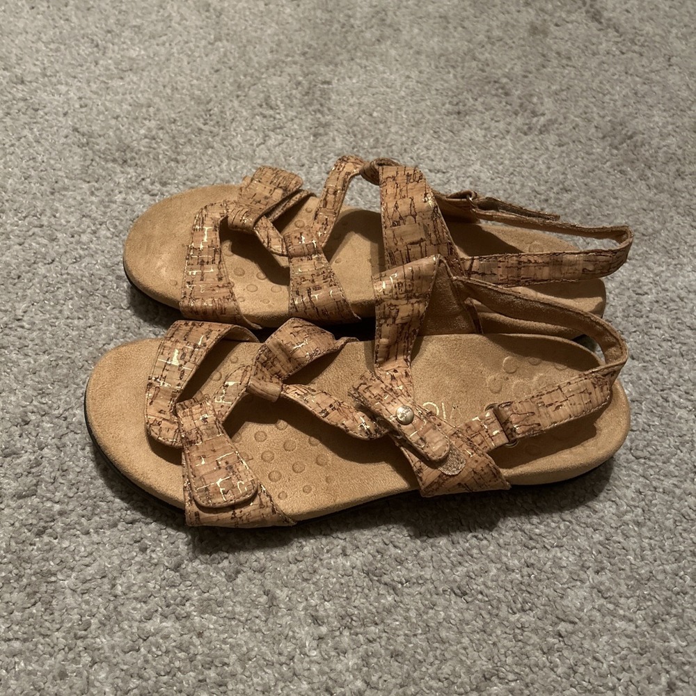 Vionic Paros Backstrap‎ Gold Cork Print Sandals size 9